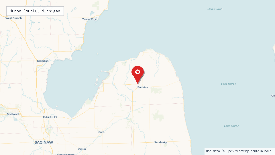 Street map of Huron County, Michigan with location pin