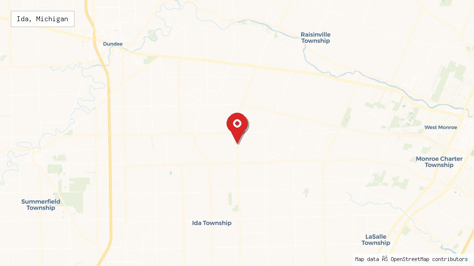 Street map of Ida, Michigan with location pin