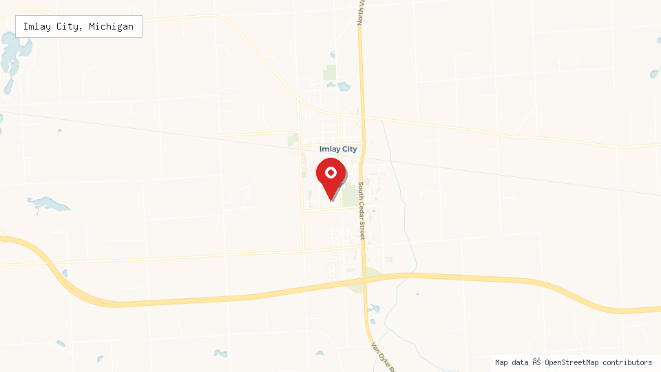 Street map of Imlay City, Michigan with location pin