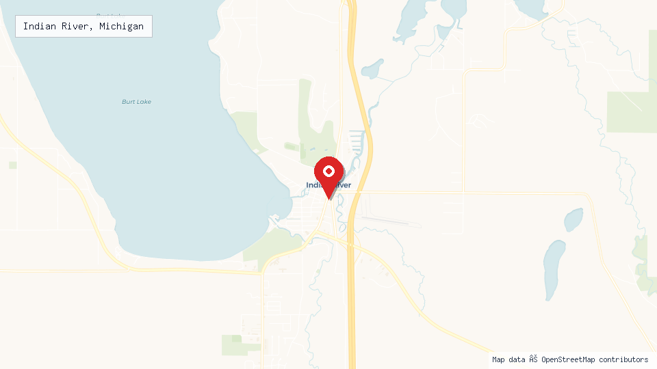 Street map of Indian River, Michigan with location pin