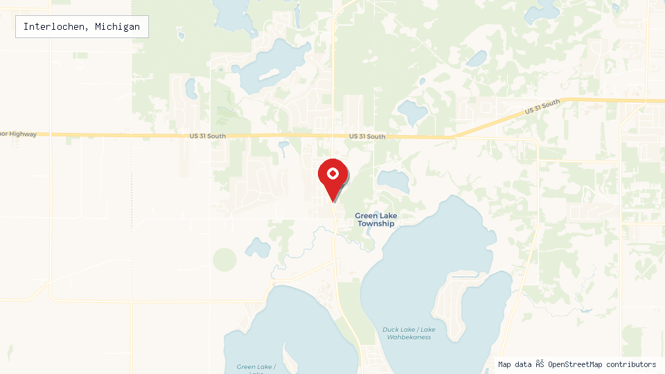 Street map of Interlochen, Michigan with location pin