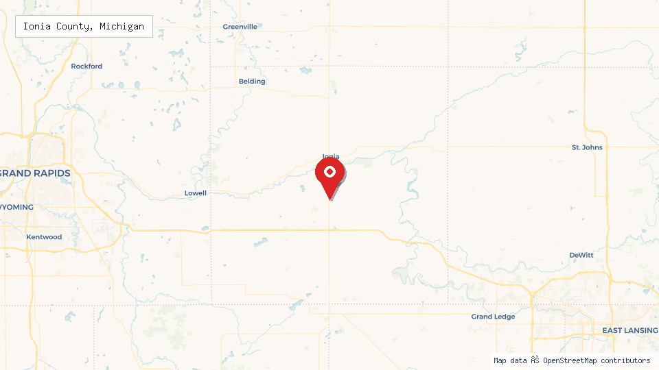 Street map of Ionia County, Michigan with location pin