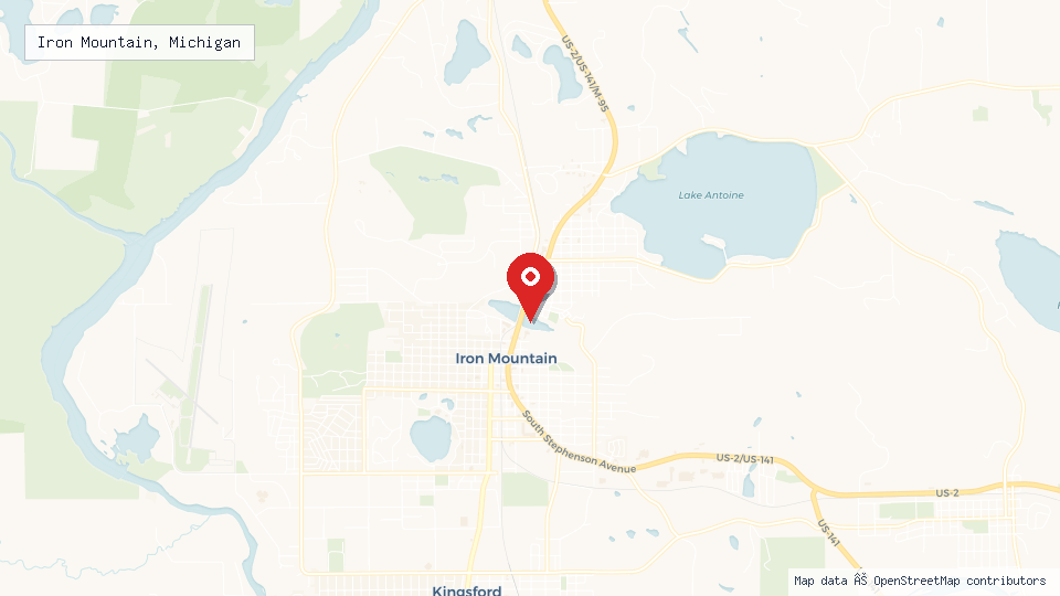 Street map of Iron Mountain, Michigan with location pin