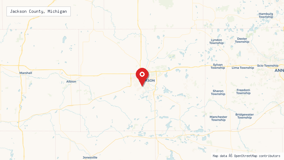 Street map of Jackson County, Michigan with location pin