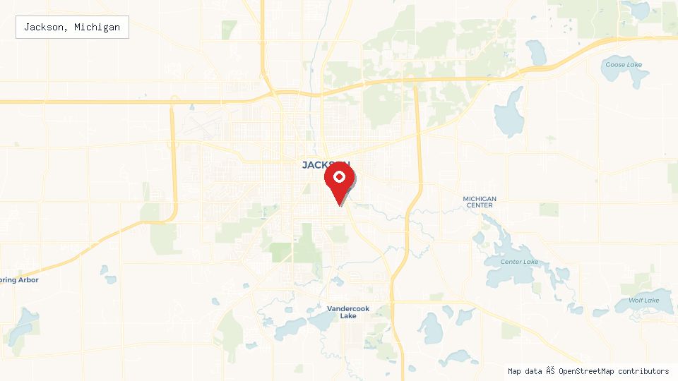 Street map of Jackson, Michigan with location pin