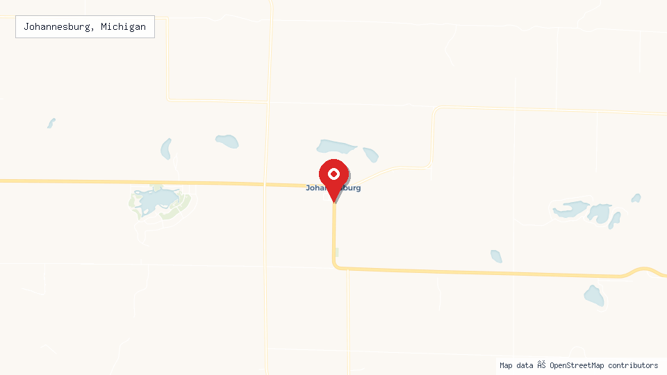 Street map of Johannesburg, Michigan with location pin