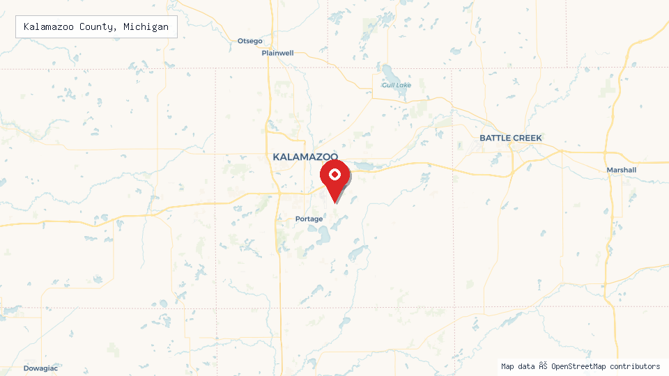 Street map of Kalamazoo County, Michigan with location pin