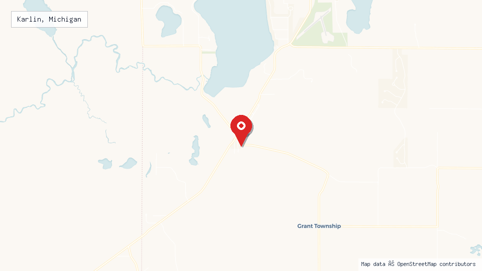 Street map of Karlin, Michigan with location pin