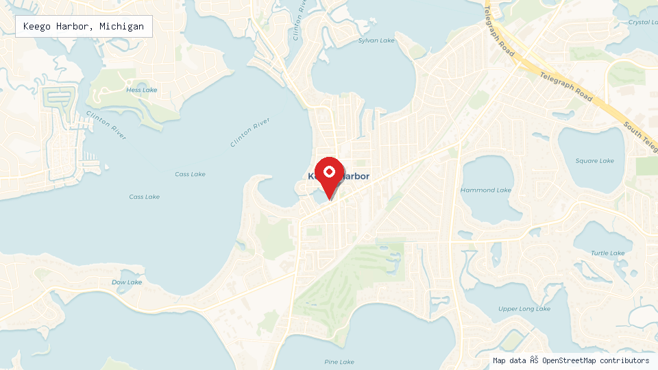 Street map of Keego Harbor, Michigan with location pin