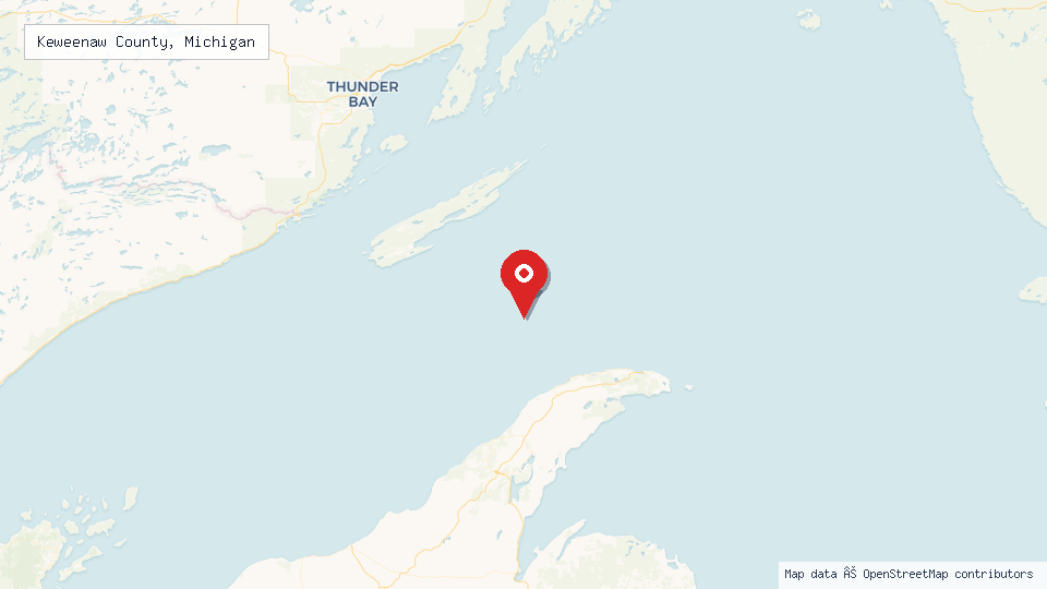 Street map of Keweenaw County, Michigan with location pin