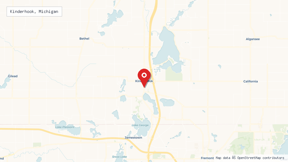 Street map of Kinderhook, Michigan with location pin