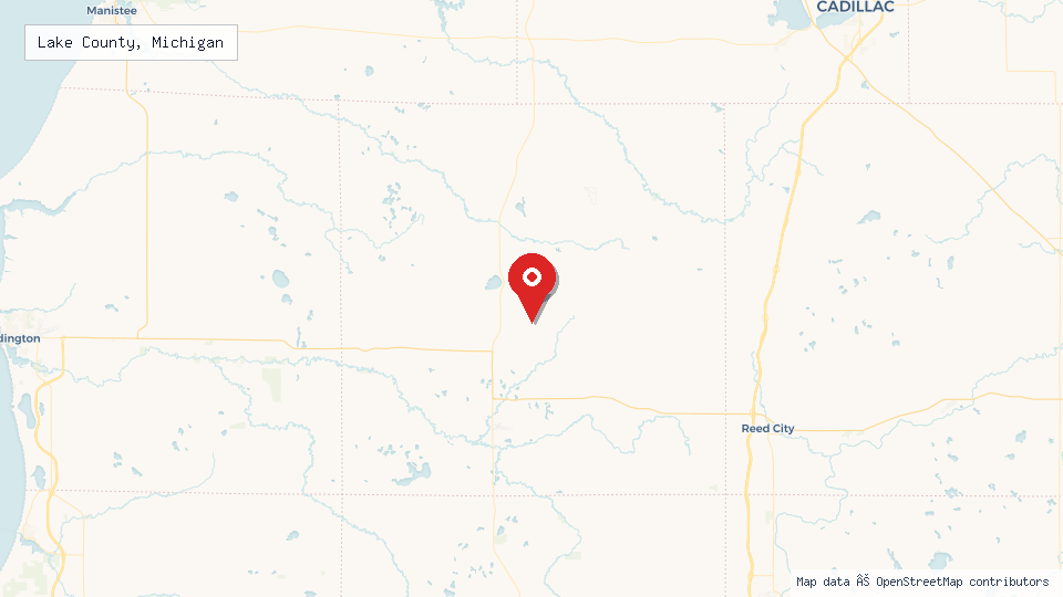 Street map of Lake County, Michigan with location pin