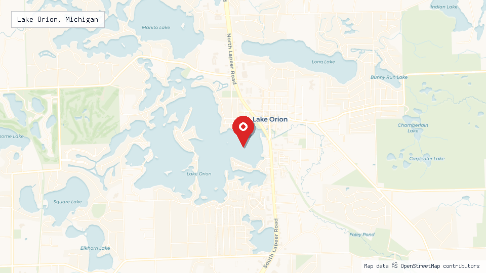 Street map of Lake Orion, Michigan with location pin