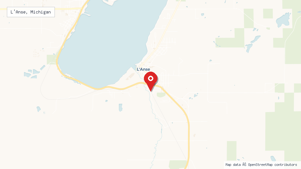 Street map of L'Anse, Michigan with location pin