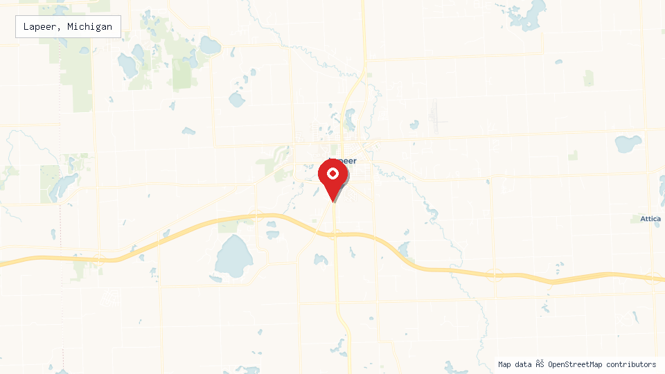 Street map of Lapeer, Michigan with location pin