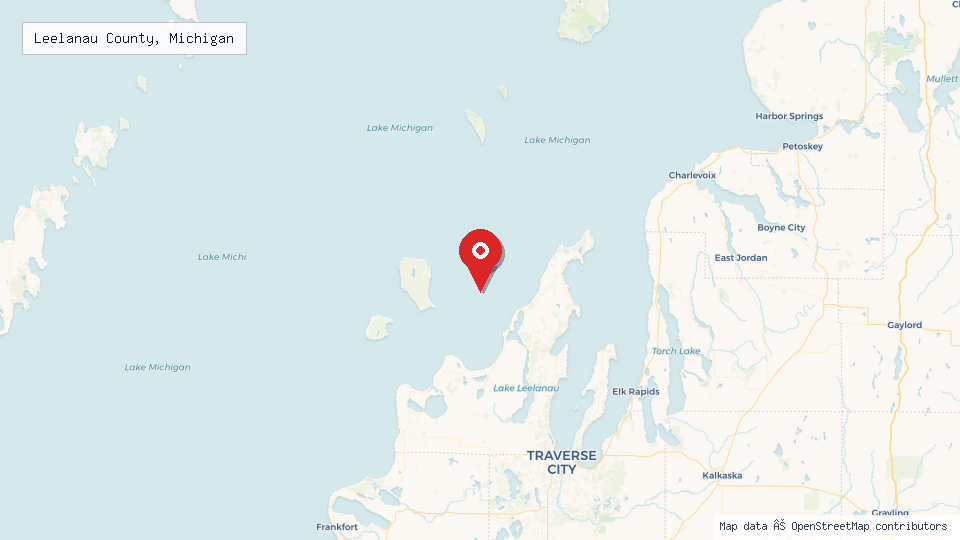 Street map of Leelanau County, Michigan with location pin
