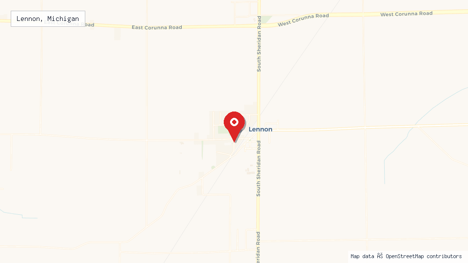 Street map of Lennon, Michigan with location pin