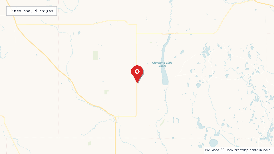 Street map of Limestone, Michigan with location pin