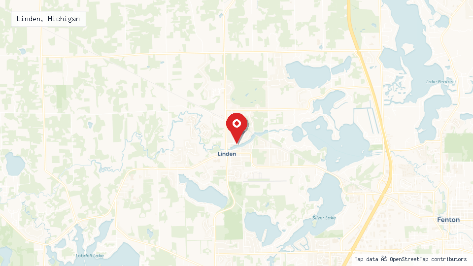 Street map of Linden, Michigan with location pin