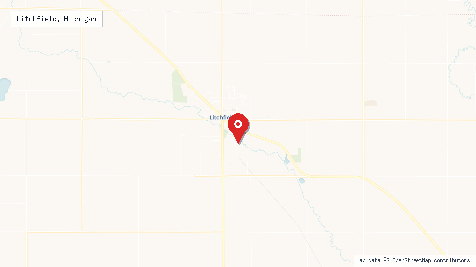 Street map of Litchfield, Michigan with location pin