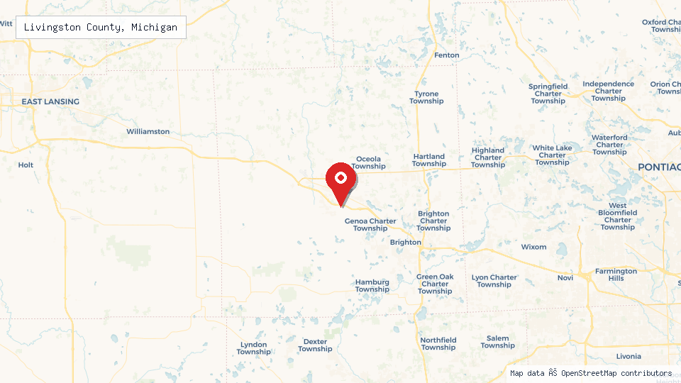 Street map of Livingston County, Michigan with location pin
