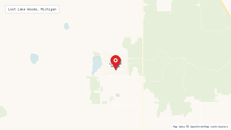 Street map of Lost Lake Woods, Michigan with location pin