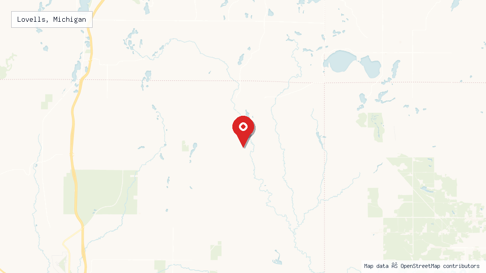 Street map of Lovells, Michigan with location pin