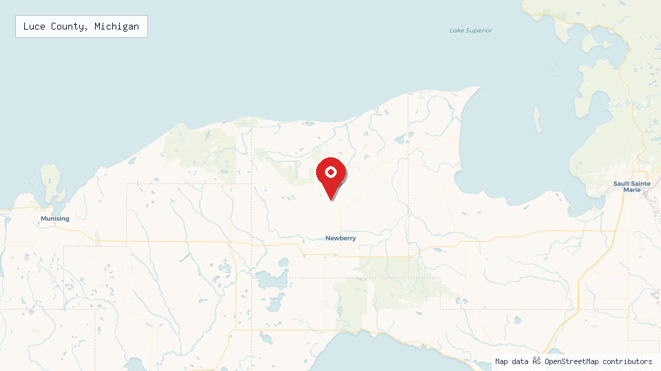 Street map of Luce County, Michigan with location pin