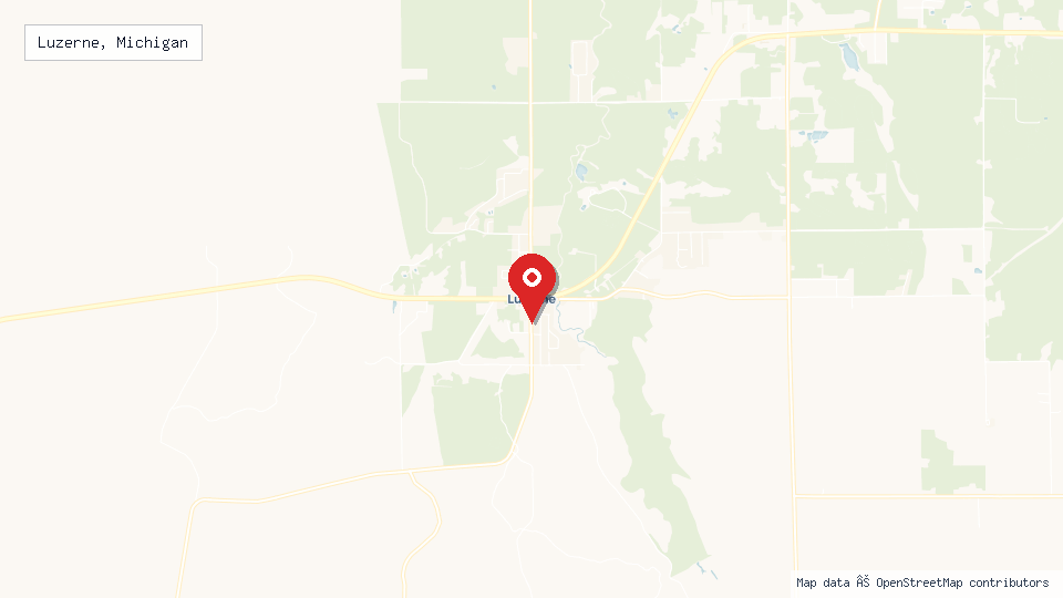 Street map of Luzerne, Michigan with location pin