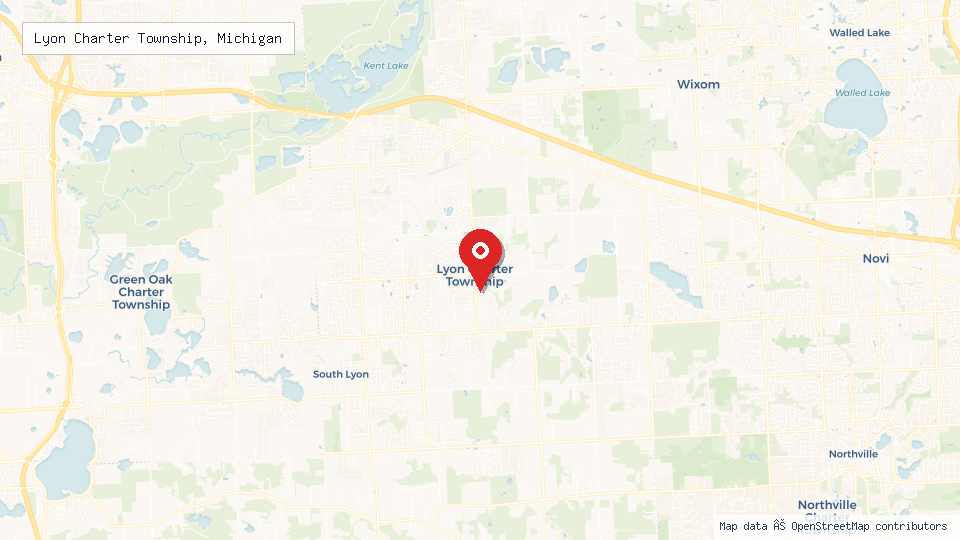 Street map of Lyon Charter Township, Michigan with location pin