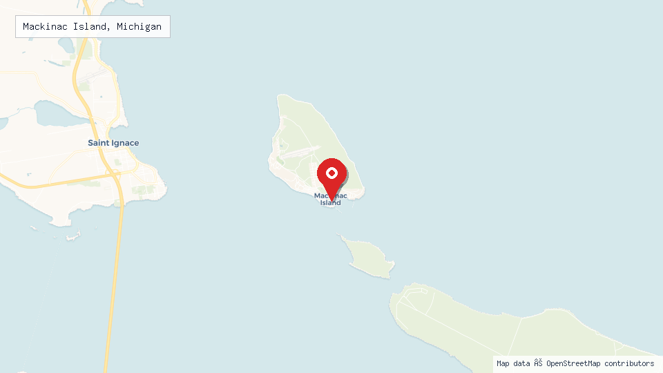 Street map of Mackinac Island, Michigan with location pin