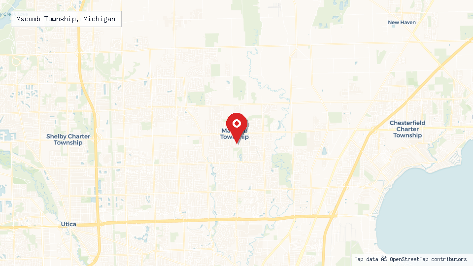 Street map of Macomb Township, Michigan with location pin