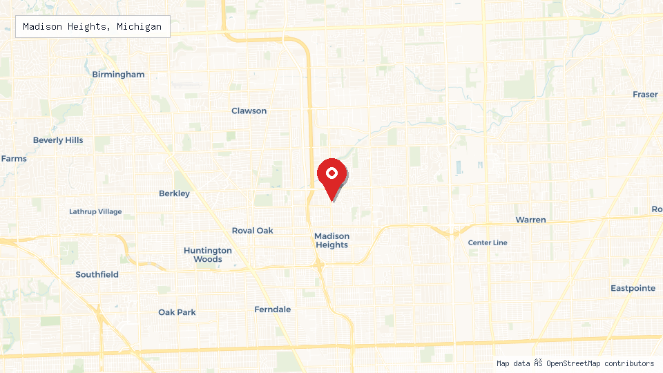Street map of Madison Heights, Michigan with location pin