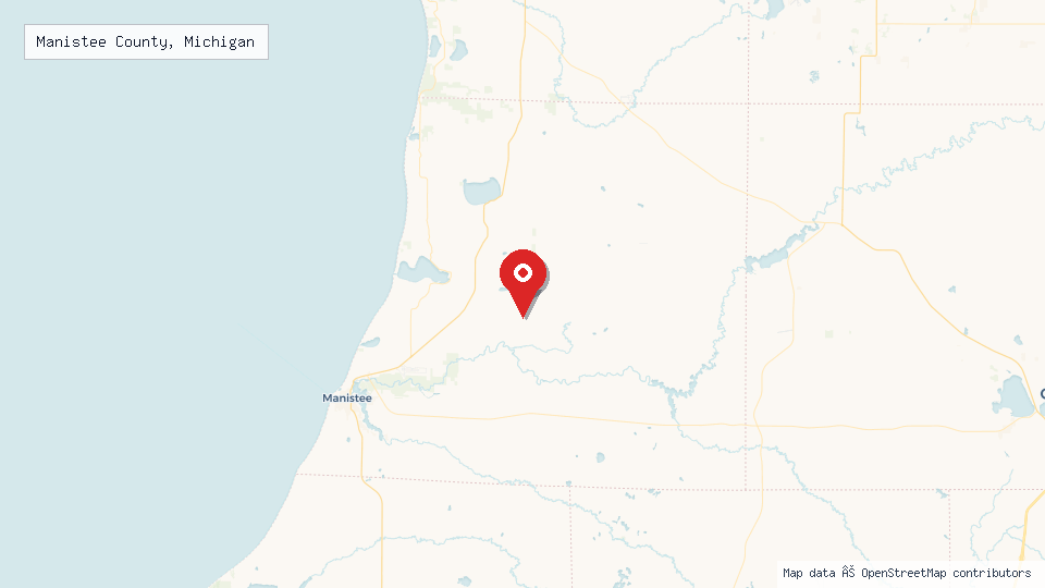 Street map of Manistee County, Michigan with location pin