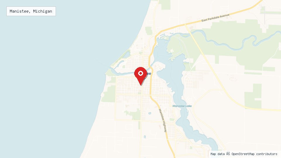 Street map of Manistee, Michigan with location pin