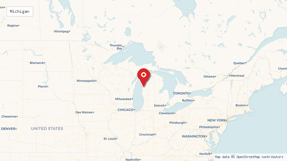 Street map of Michigan with location pin