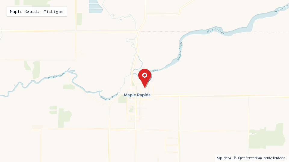 Street map of Maple Rapids, Michigan with location pin
