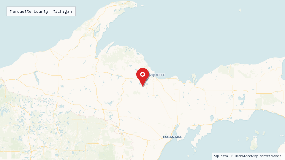 Street map of Marquette County, Michigan with location pin