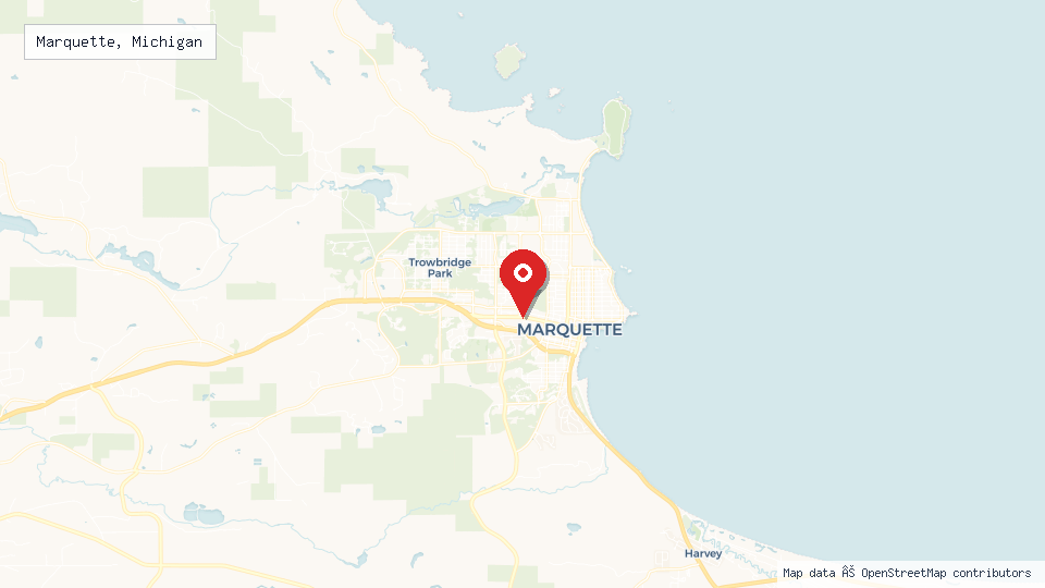 Street map of Marquette, Michigan with location pin