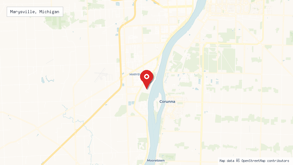 Street map of Marysville, Michigan with location pin