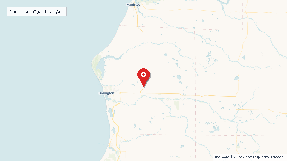 Street map of Mason County, Michigan with location pin