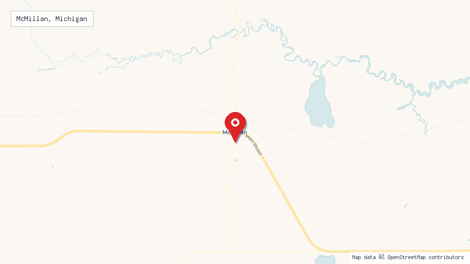 Street map of McMillan, Michigan with location pin