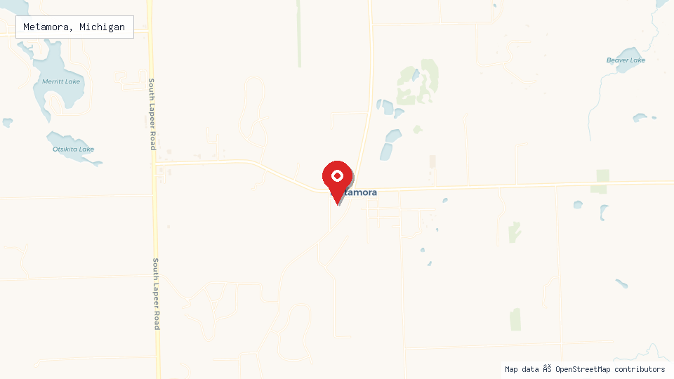 Street map of Metamora, Michigan with location pin