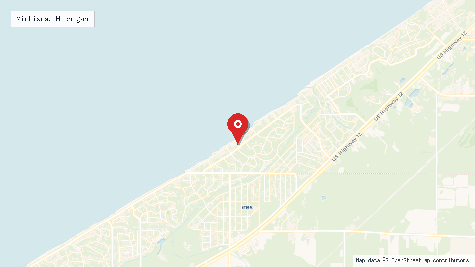 Street map of Michiana, Michigan with location pin