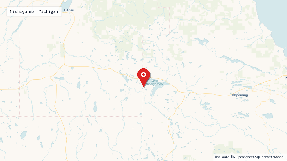 Street map of Michigamme, Michigan with location pin