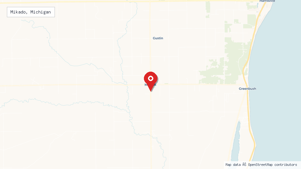 Street map of Mikado, Michigan with location pin