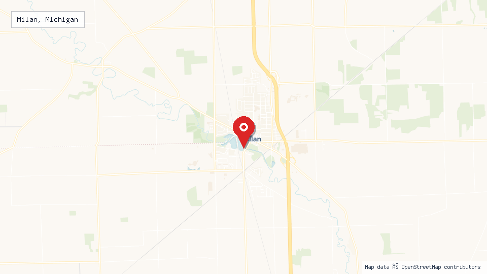 Street map of Milan, Michigan with location pin