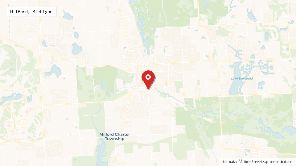 Street map of Milford, Michigan with location pin
