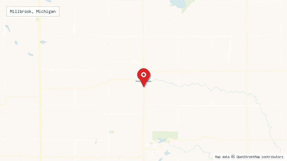 Street map of Millbrook, Michigan with location pin