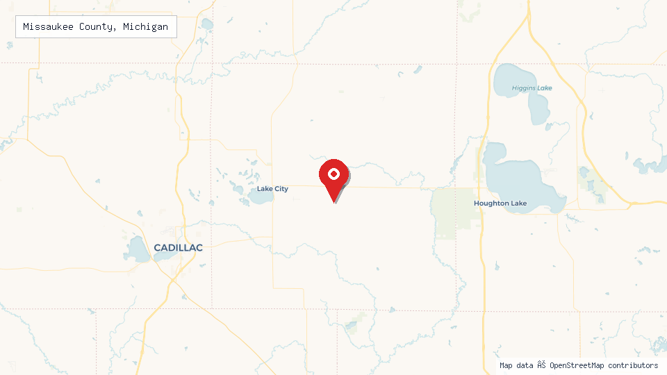 Street map of Missaukee County, Michigan with location pin